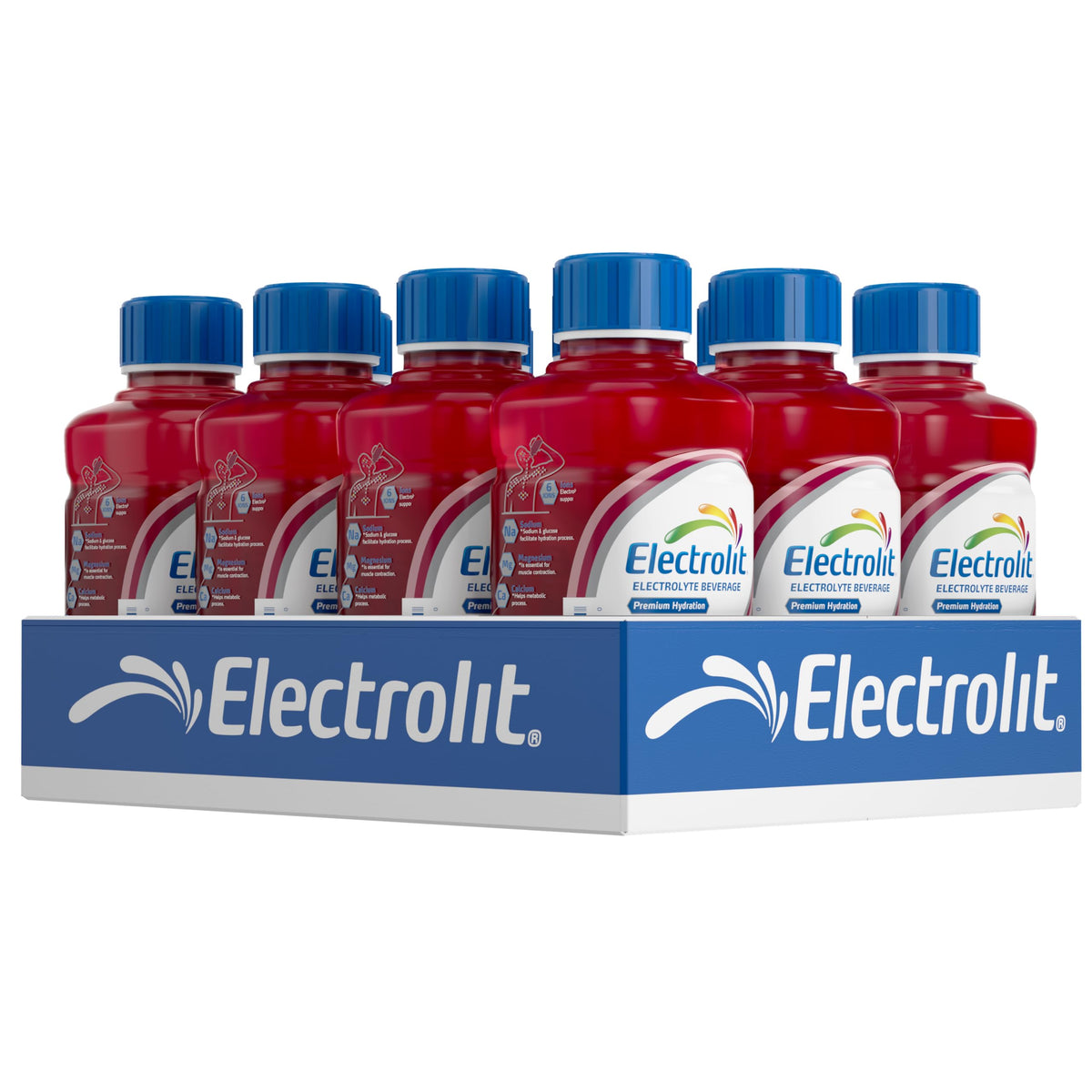 Electrolit botella fronta con logo y sabor Fruit Punch mostrando envase práctico