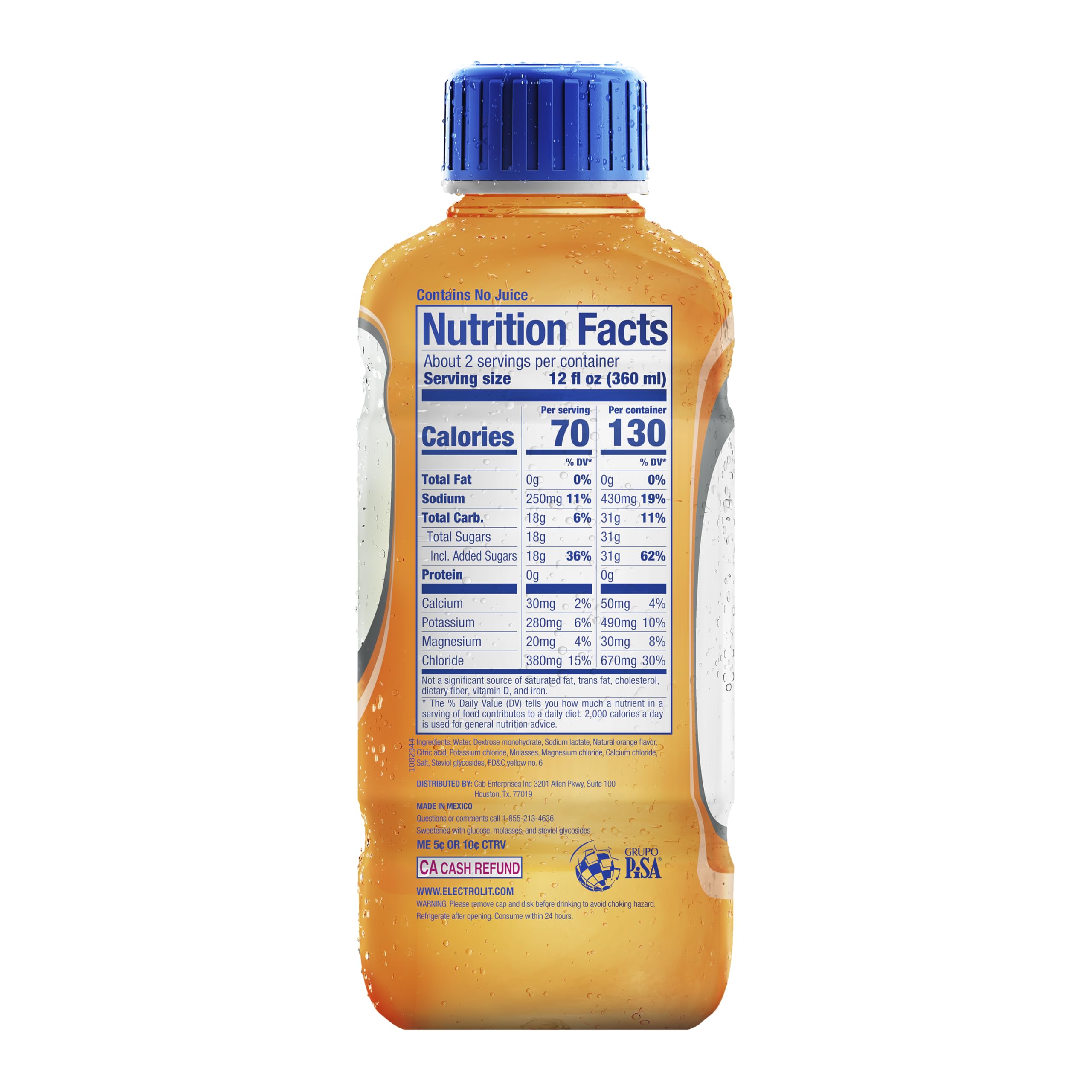 Botella Electrolit Naranja en mano para comparar tamaño, beneficio portabilidad práctica