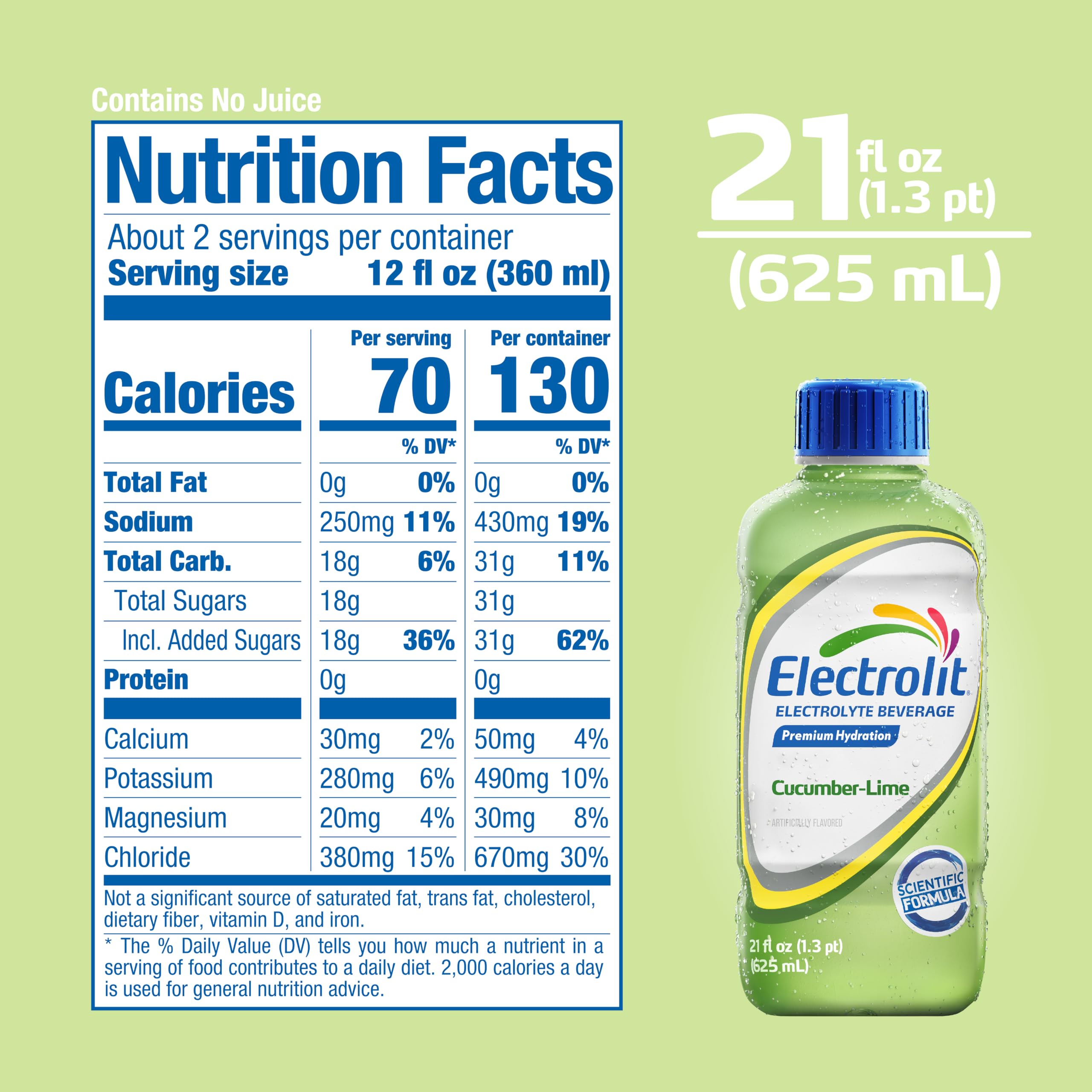Electrolit comparación de tamaño 21 fl oz mostrando volumen para rehidratación