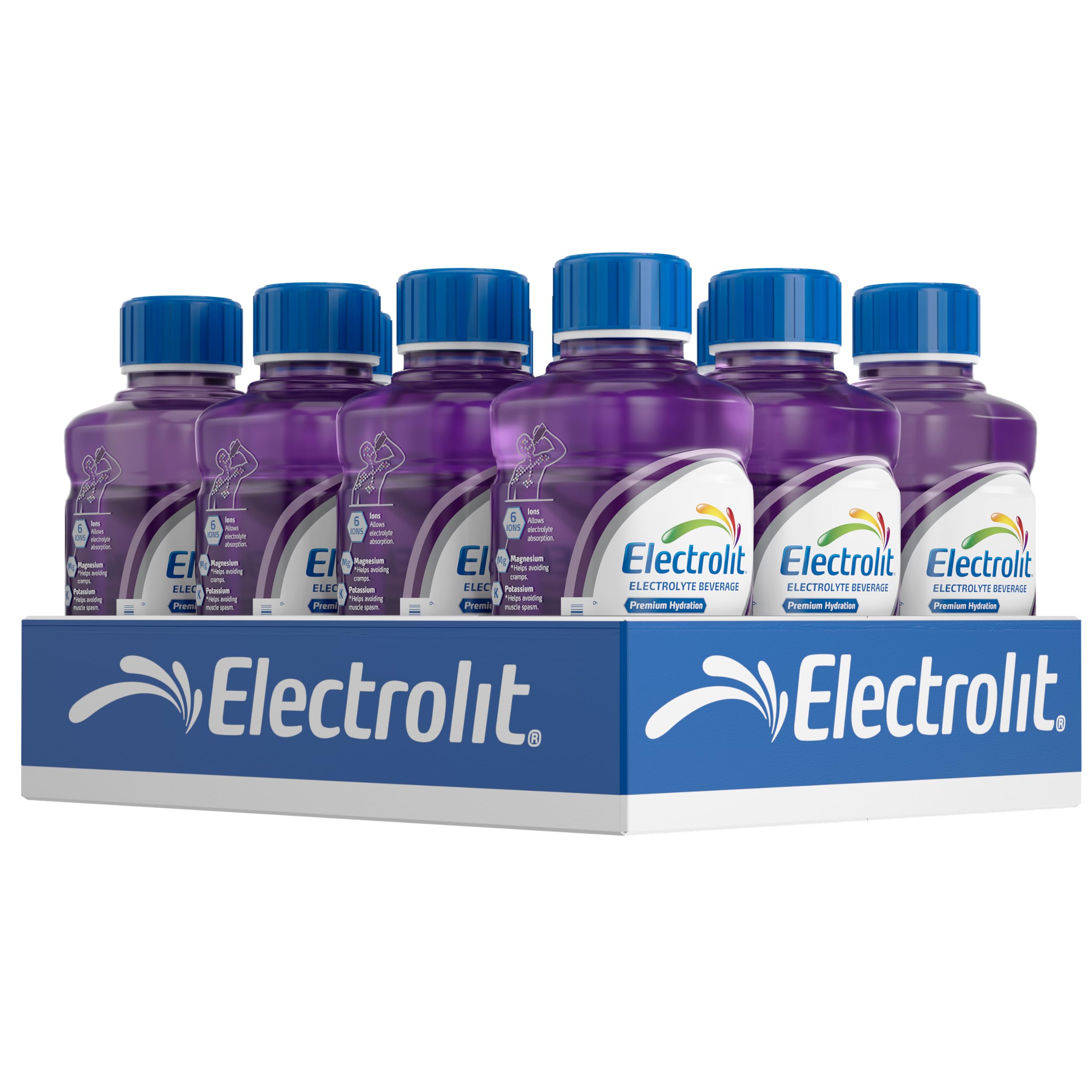 Electrolit botella uva frontal mostrando tamaño y diseño, hidratación conveniente