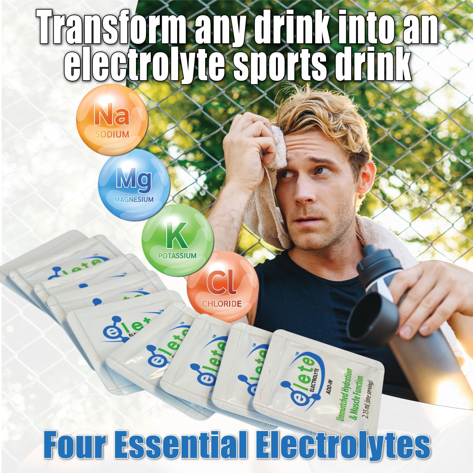 elete Citrilyte Add-in mezcla en botella transparente demostrando disolución rápida