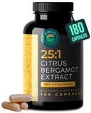 Eleva Nutrition frasco frontal del suplemento bergamot y detalle de etiqueta clara