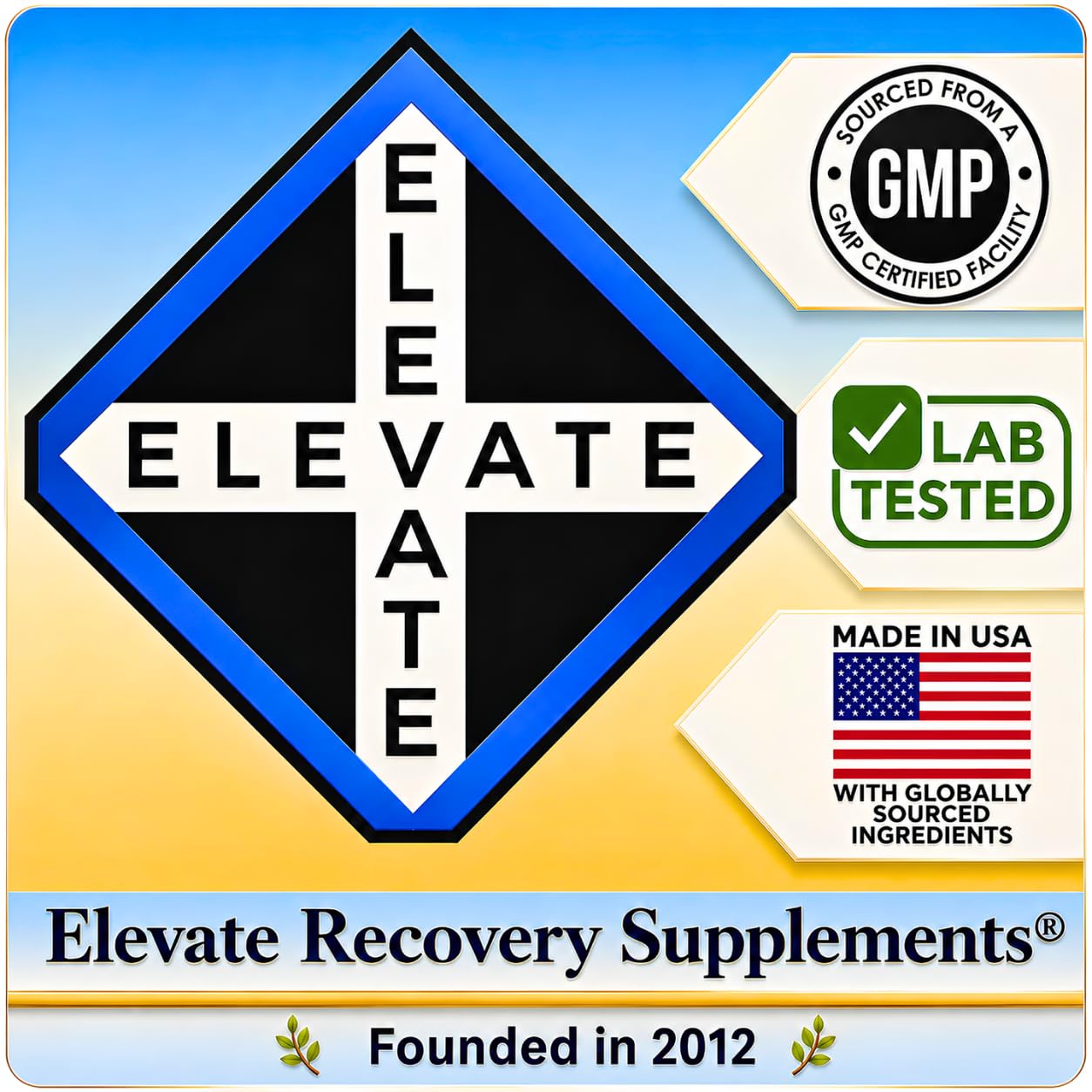 Elevate Recovery Supplements frasco Kidney-Pro junto a regla para comparar tamaño y durabilidad
