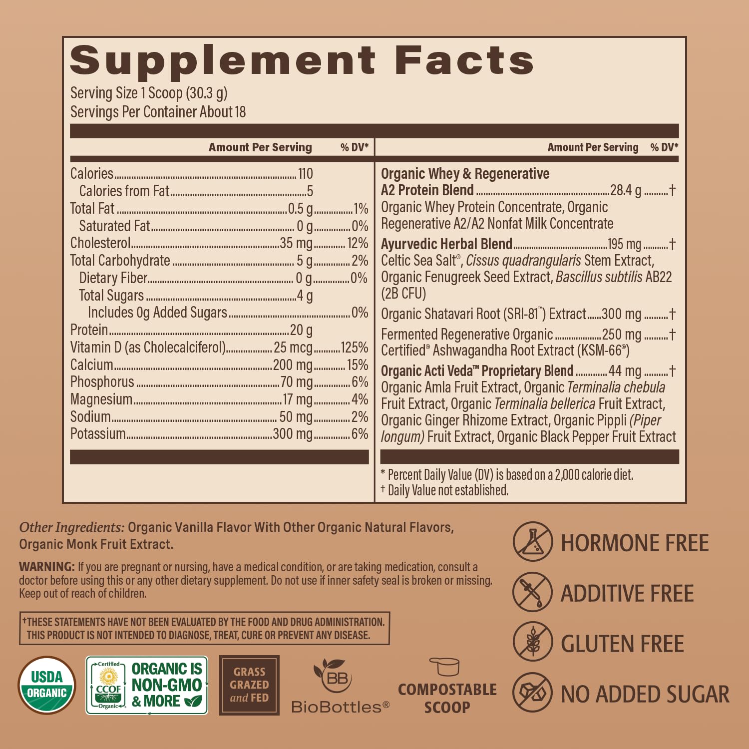 ELEVATE ORGANIC etiqueta con SRI-81 Shatavari y KSM-66 Ashwagandha