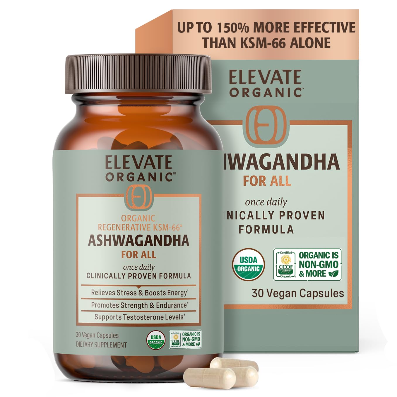 ELEVATE ORGANIC frasco frontal mostrando diseño y concentración 600 mg