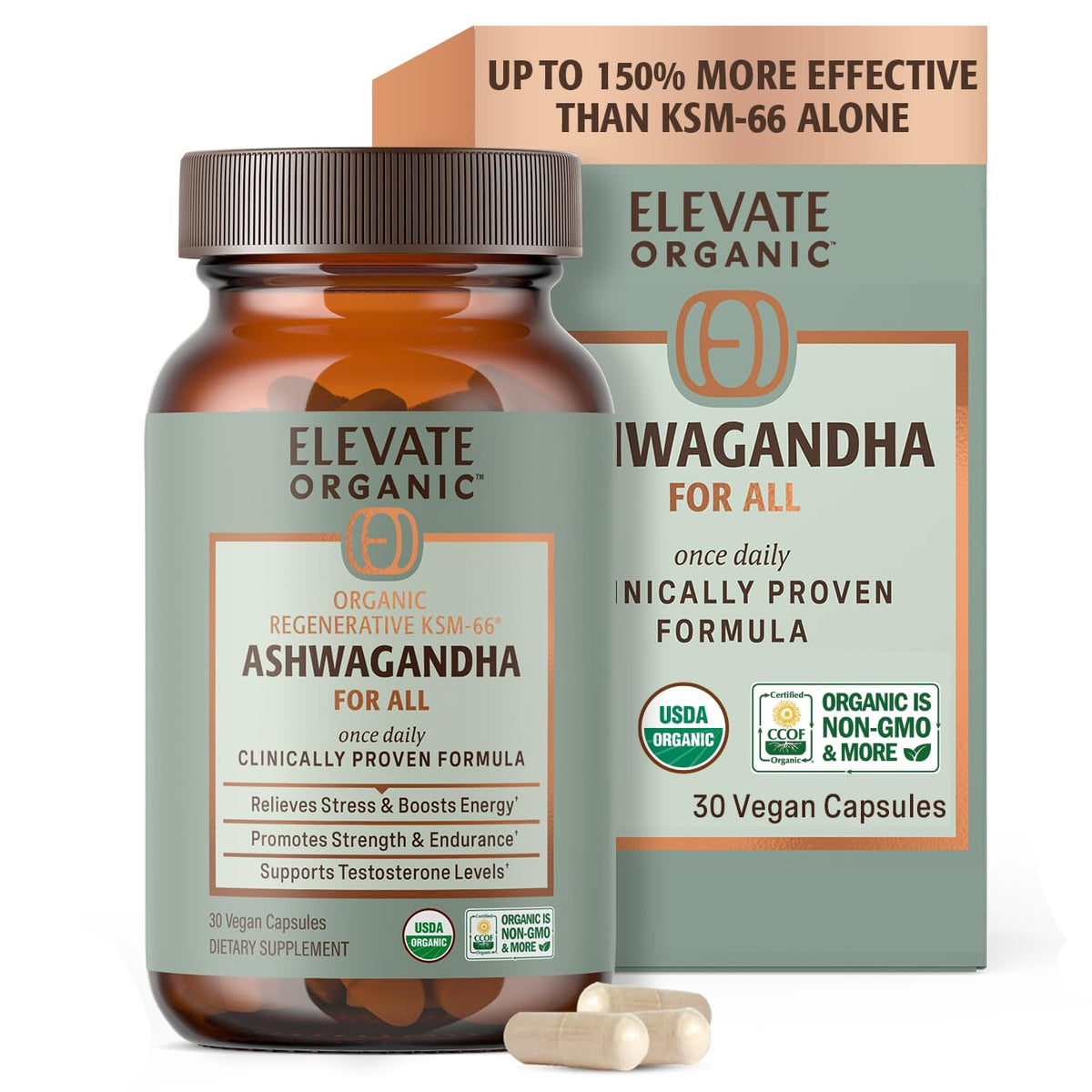 ELEVATE ORGANIC frasco frontal mostrando diseño y concentración 600 mg