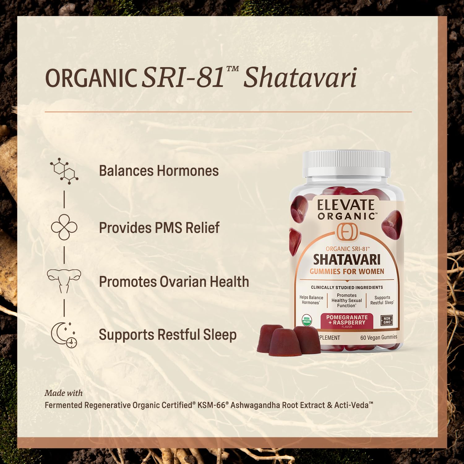 ELEVATE ORGANIC textura de gomita en primer plano, mostrando suavidad y sabor