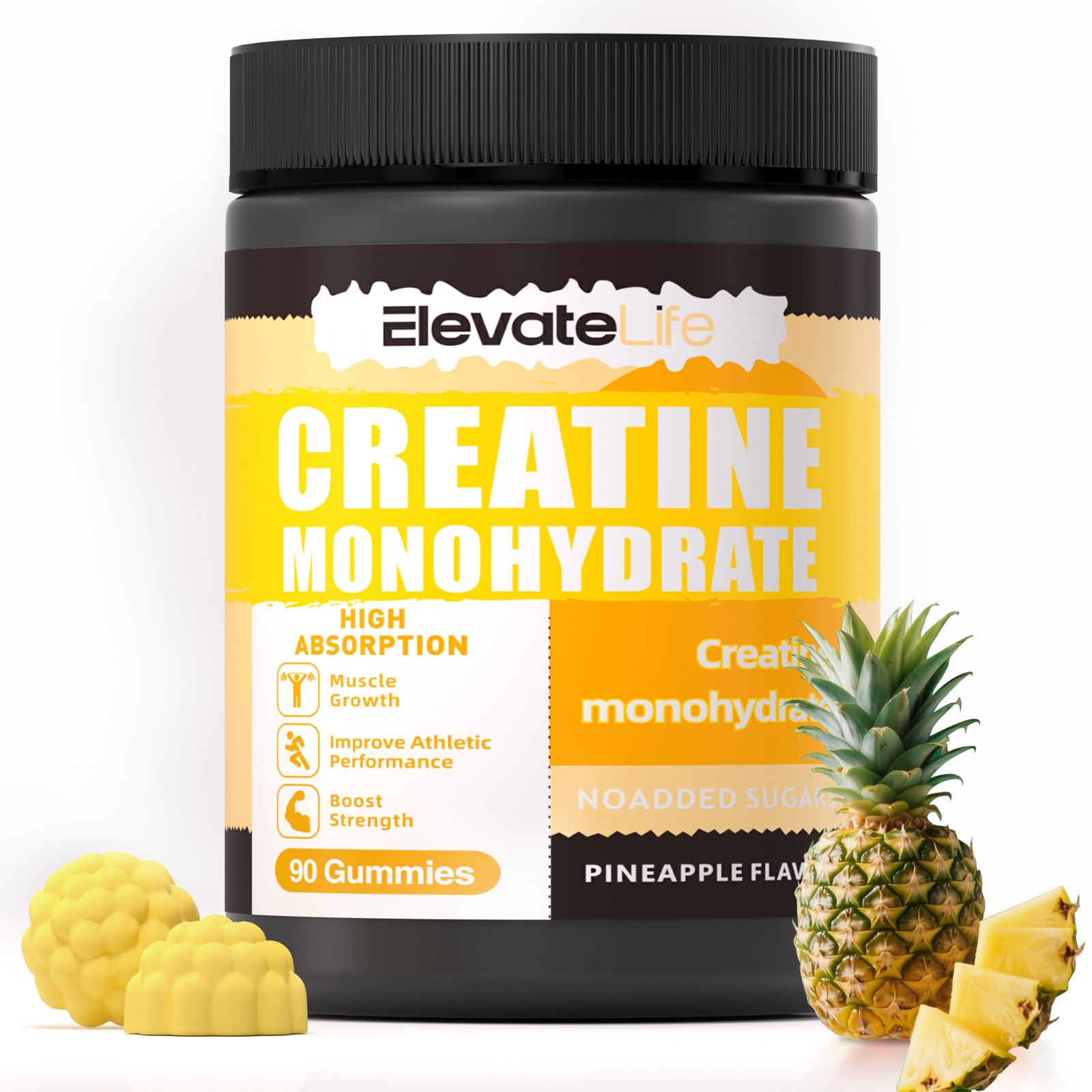 ElevateLife frasco frontal con gomitas de piña y beneficio portátil
