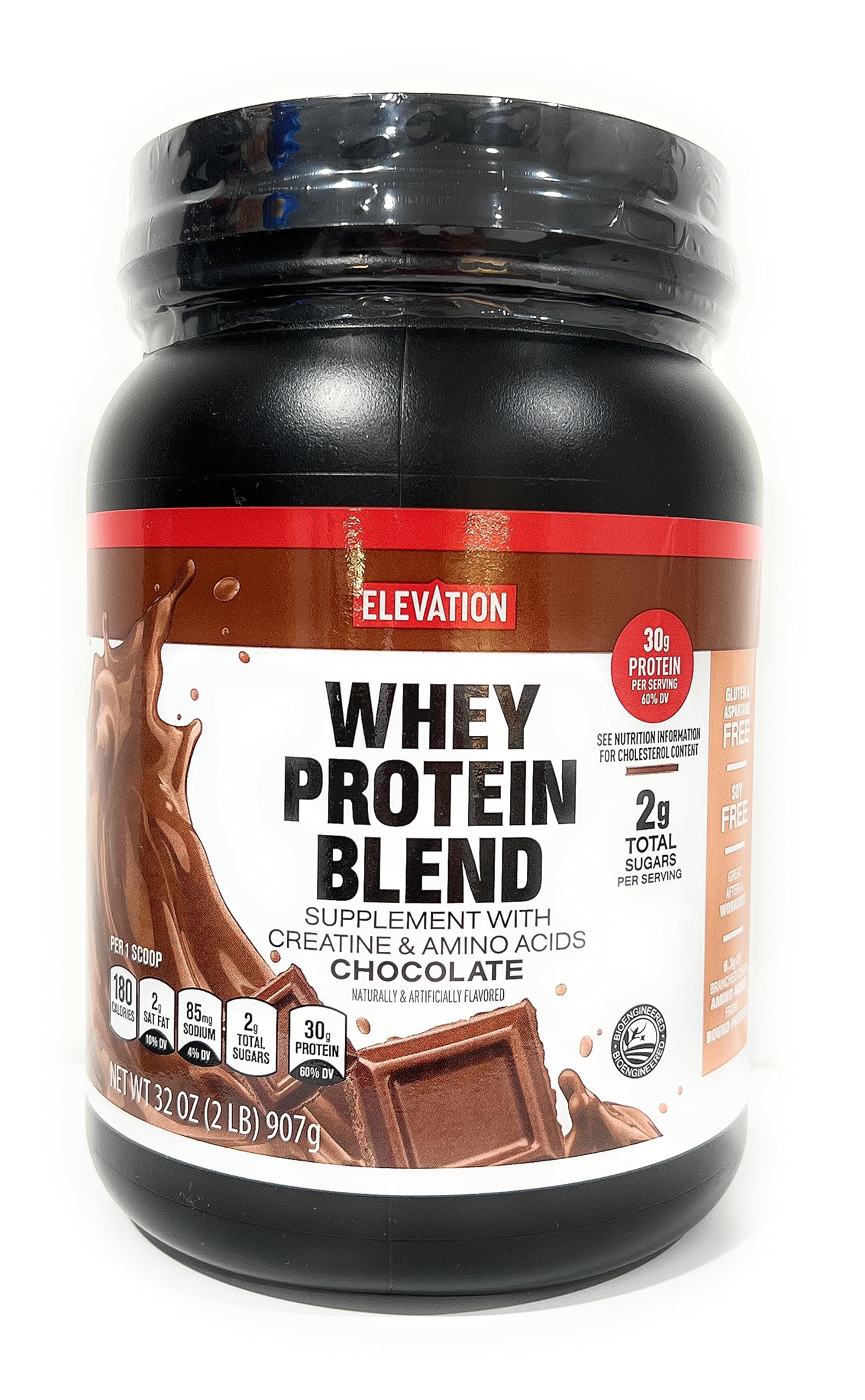 Elevation envase frontal mostrando etiqueta y ventaja de 30 g proteína