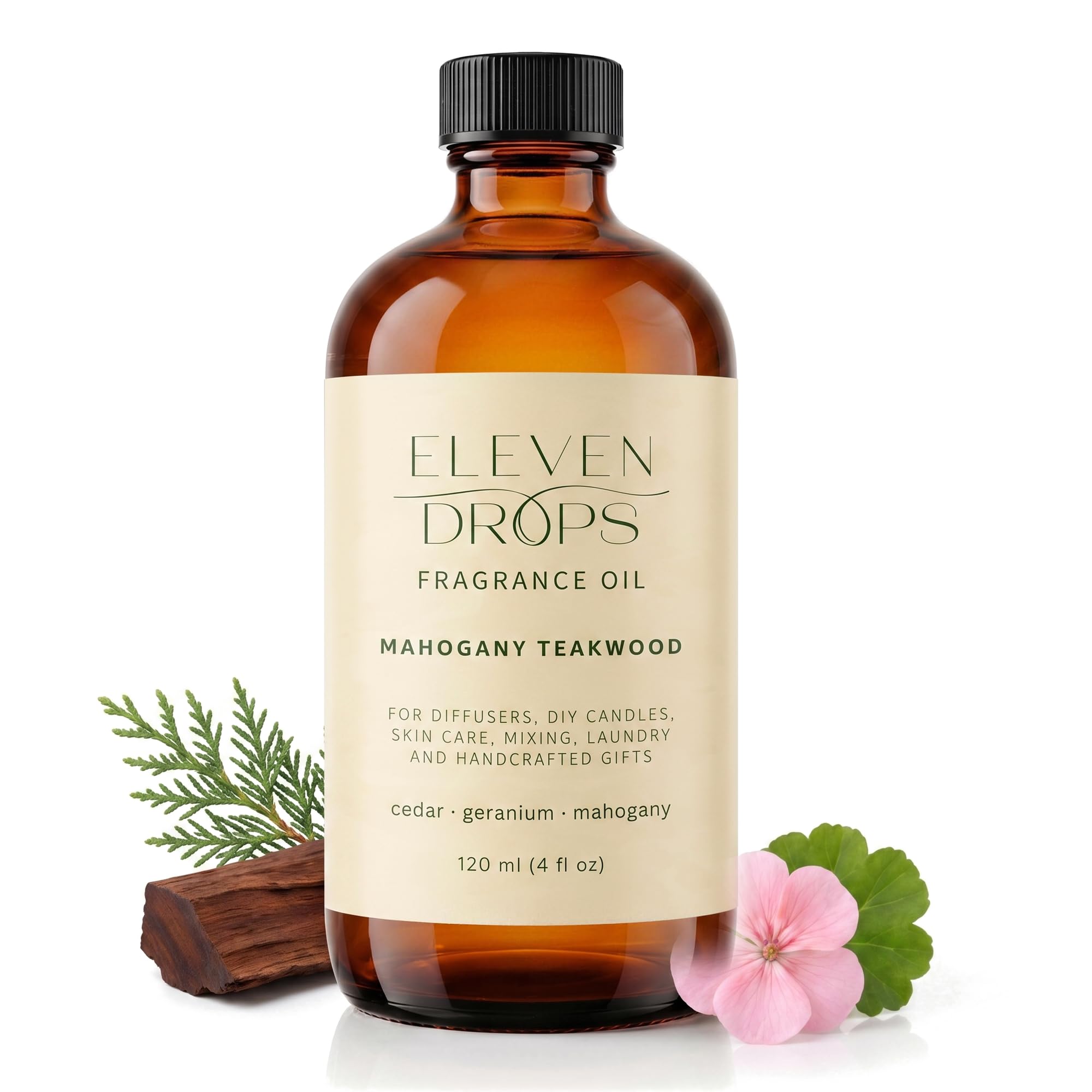 ELEVEN DROPS frasco frontal mostrando etiqueta y beneficio aroma duradero