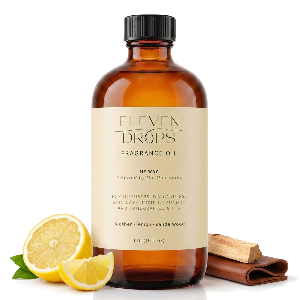 ELEVEN DROPS frente del envase mostrando etiqueta elegante y beneficio aromático