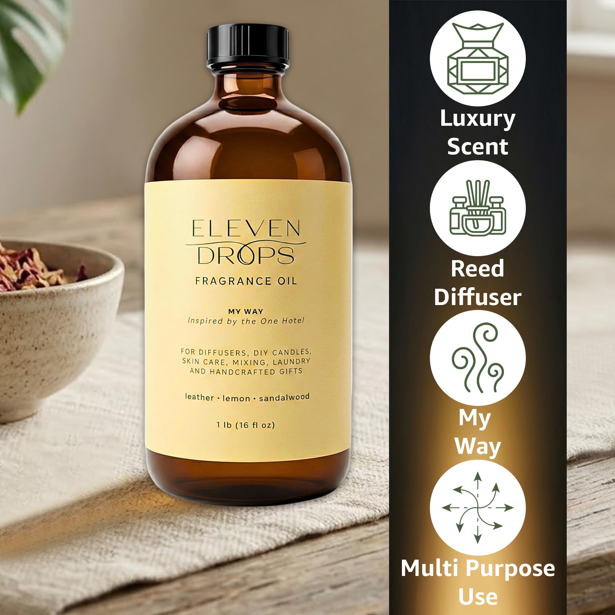 ELEVEN DROPS textura del aceite en primer plano para difusión uniforme y controlada