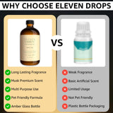 ELEVEN DROPS acercamiento a hojas verdes que representa las notas frescas
