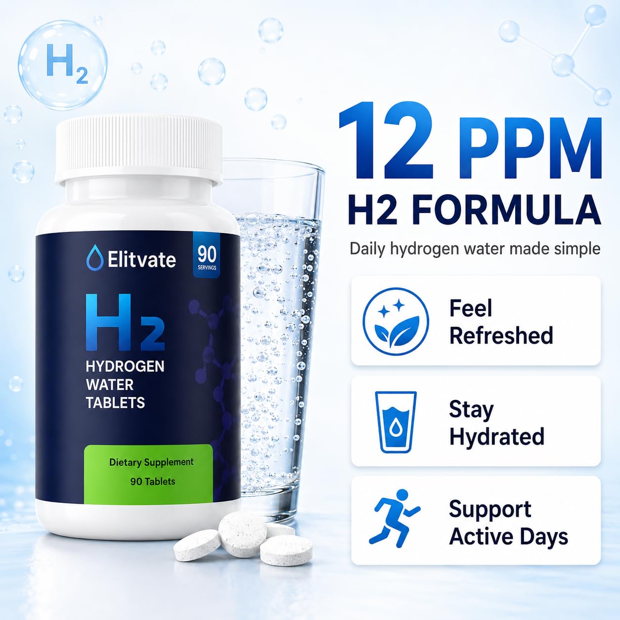 Elitvate etiqueta con información de magnesio y concentración H2 clara