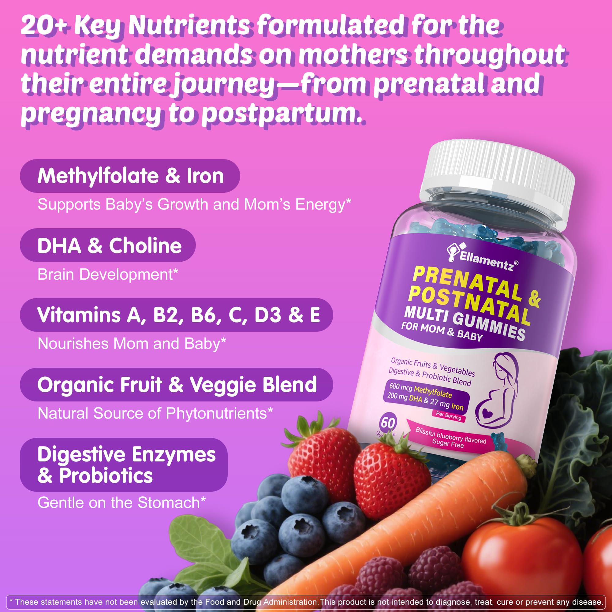 ELLAMENTZ etiqueta con ingredientes activos y blend orgánico visible