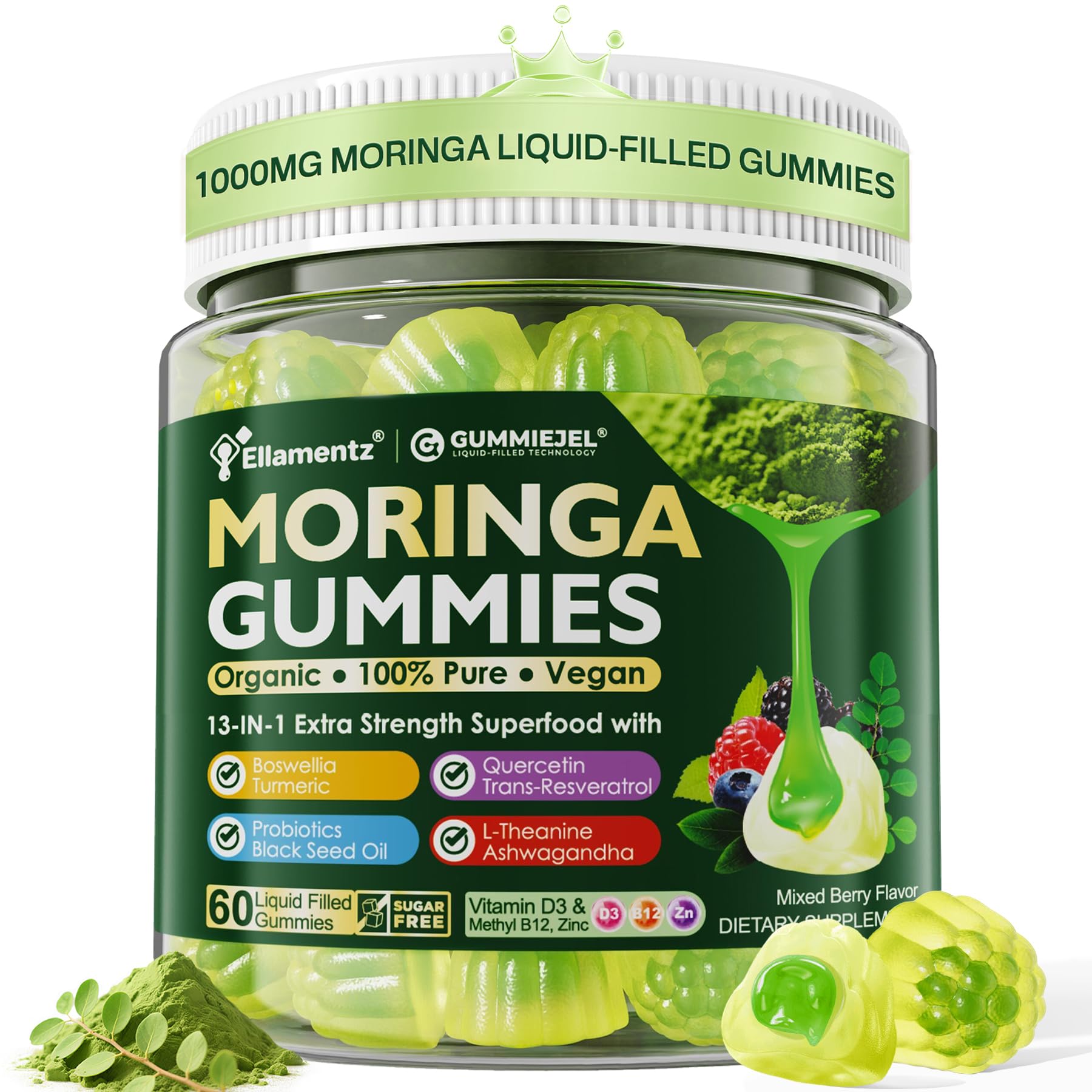 ELLAMENTZ empaque frontal con gomitas y beneficios visibles
