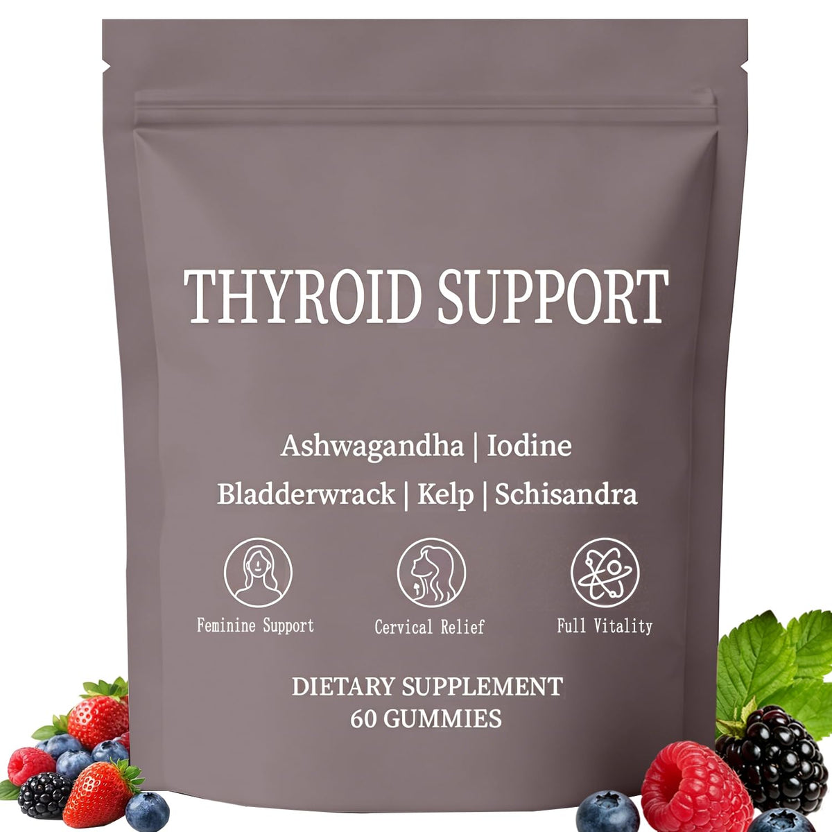Eloix frasco frontal de Gomitas Thyroid Support, fácil de reconocer y práctico