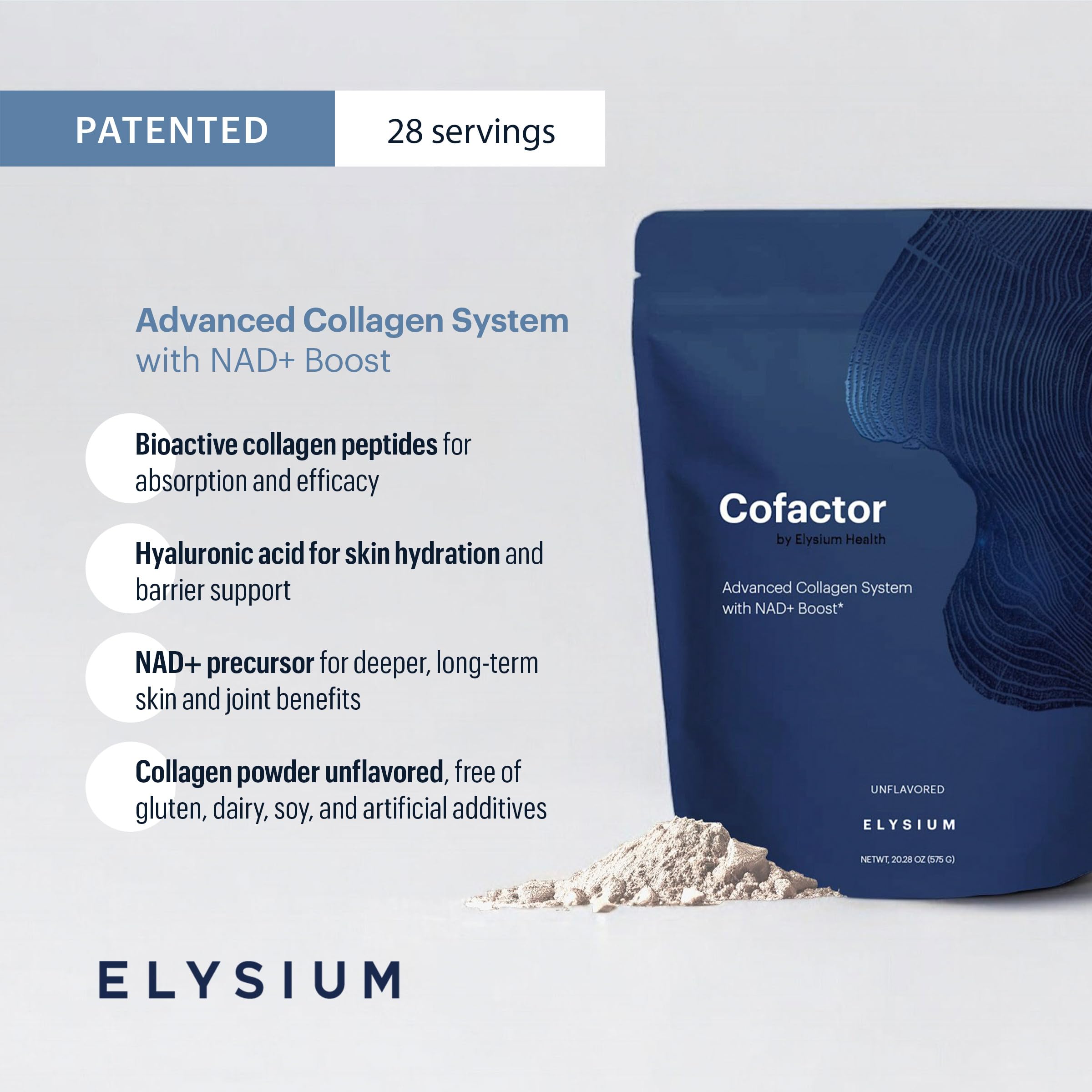 ELYSIUM Cofactor cucharada medida que ilustra la dosis diaria sencilla