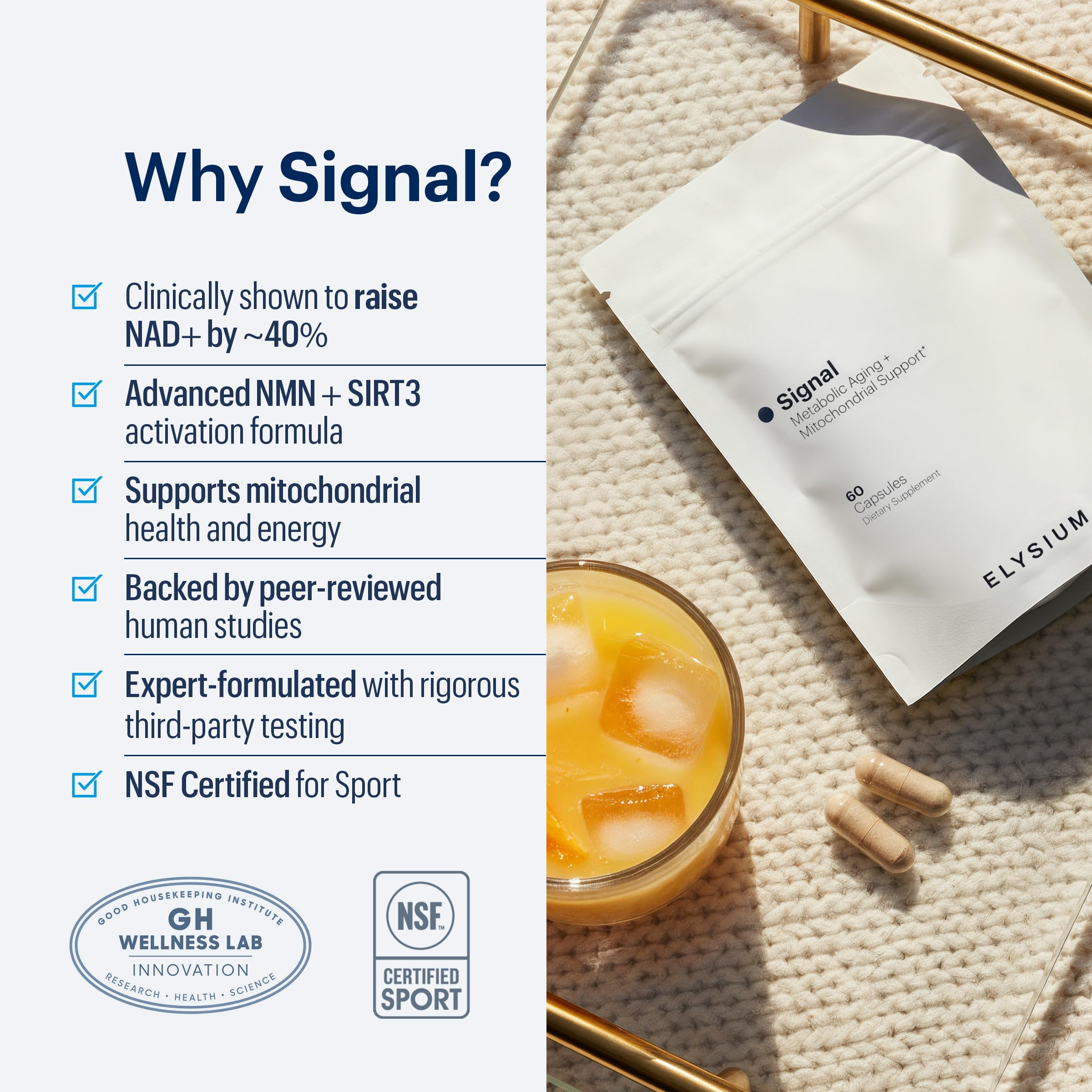ELYSIUM detalle de ingredientes evidenciando NMN y respaldo científico