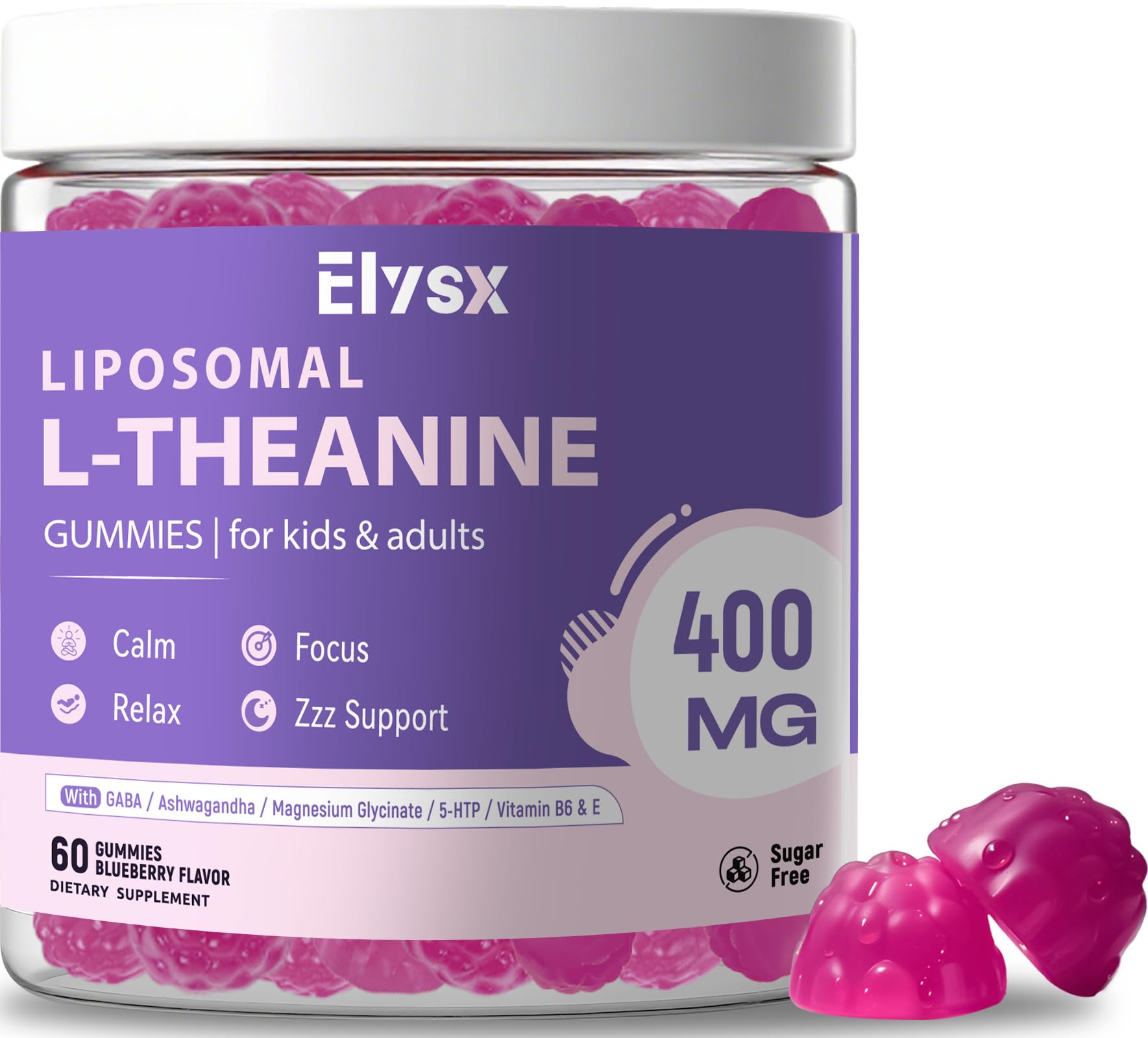 Elysx frontal del envase mostrando 60 gomitas y beneficios claros