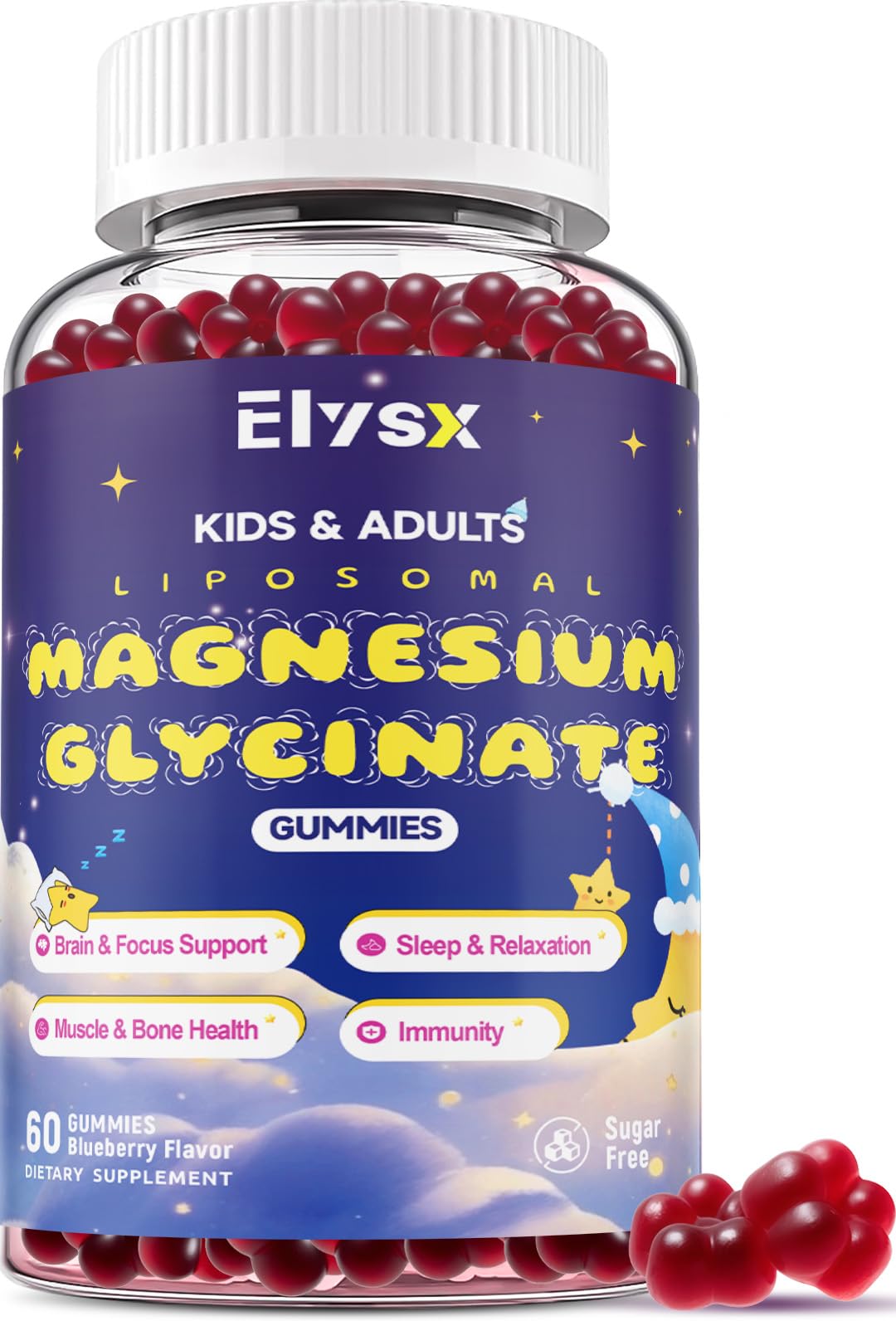 Elysx envase frontal mostrando gominolas y beneficios claros para dosificación