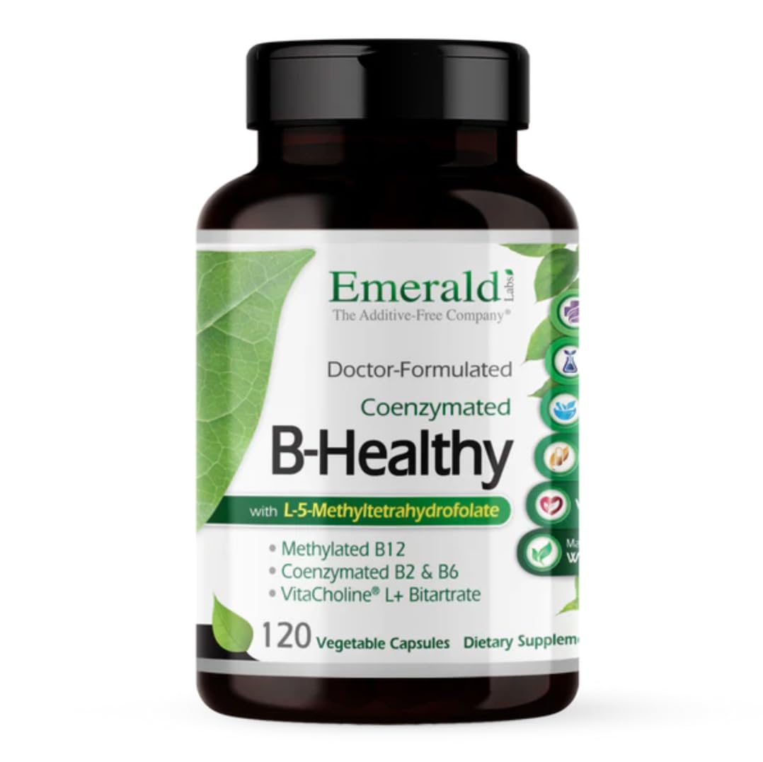 EMERALD LABS frasco frontal mostrando B-Healthy y beneficio de pureza