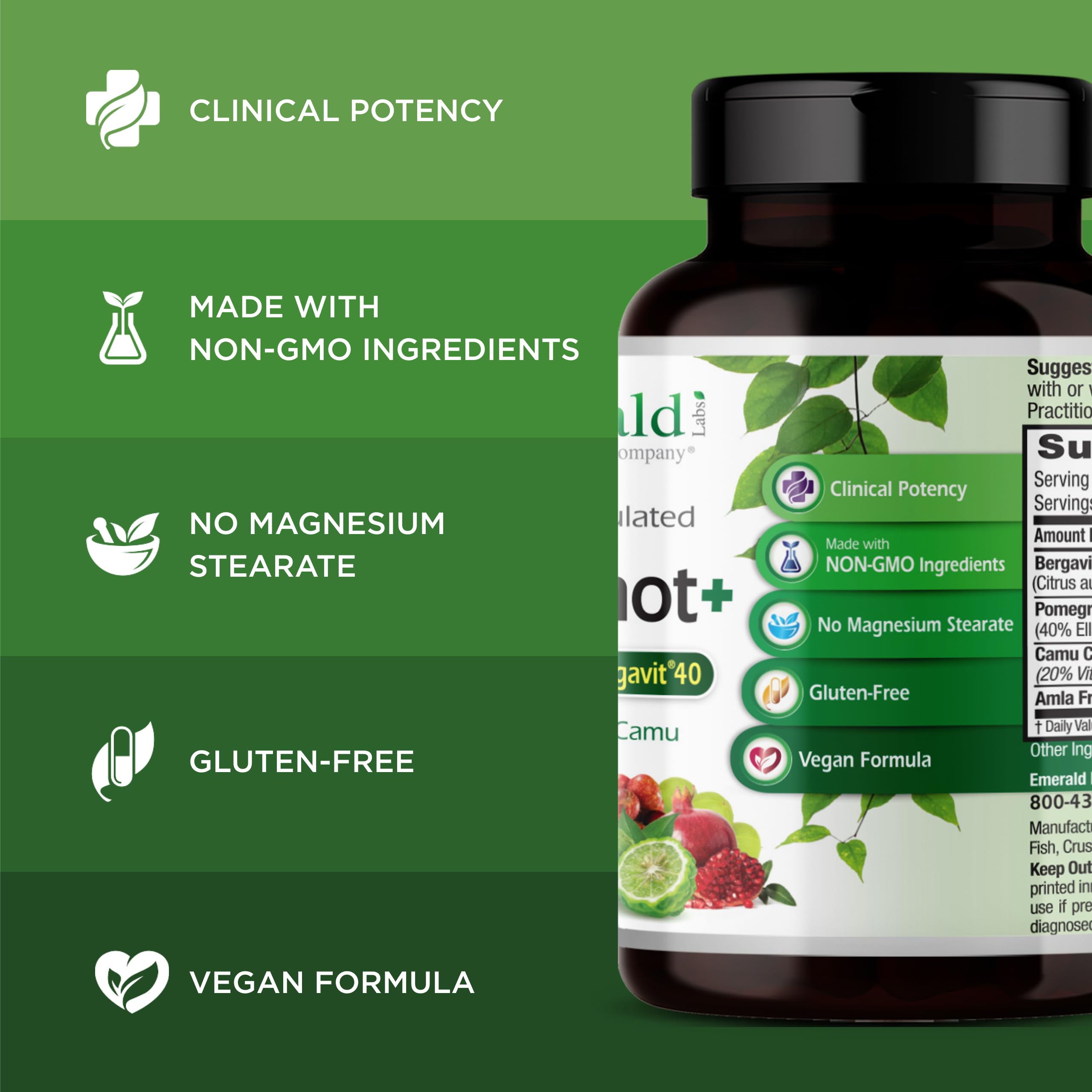 EMERALD LABS ingredientes naturales bergamota y granada para antioxidantes