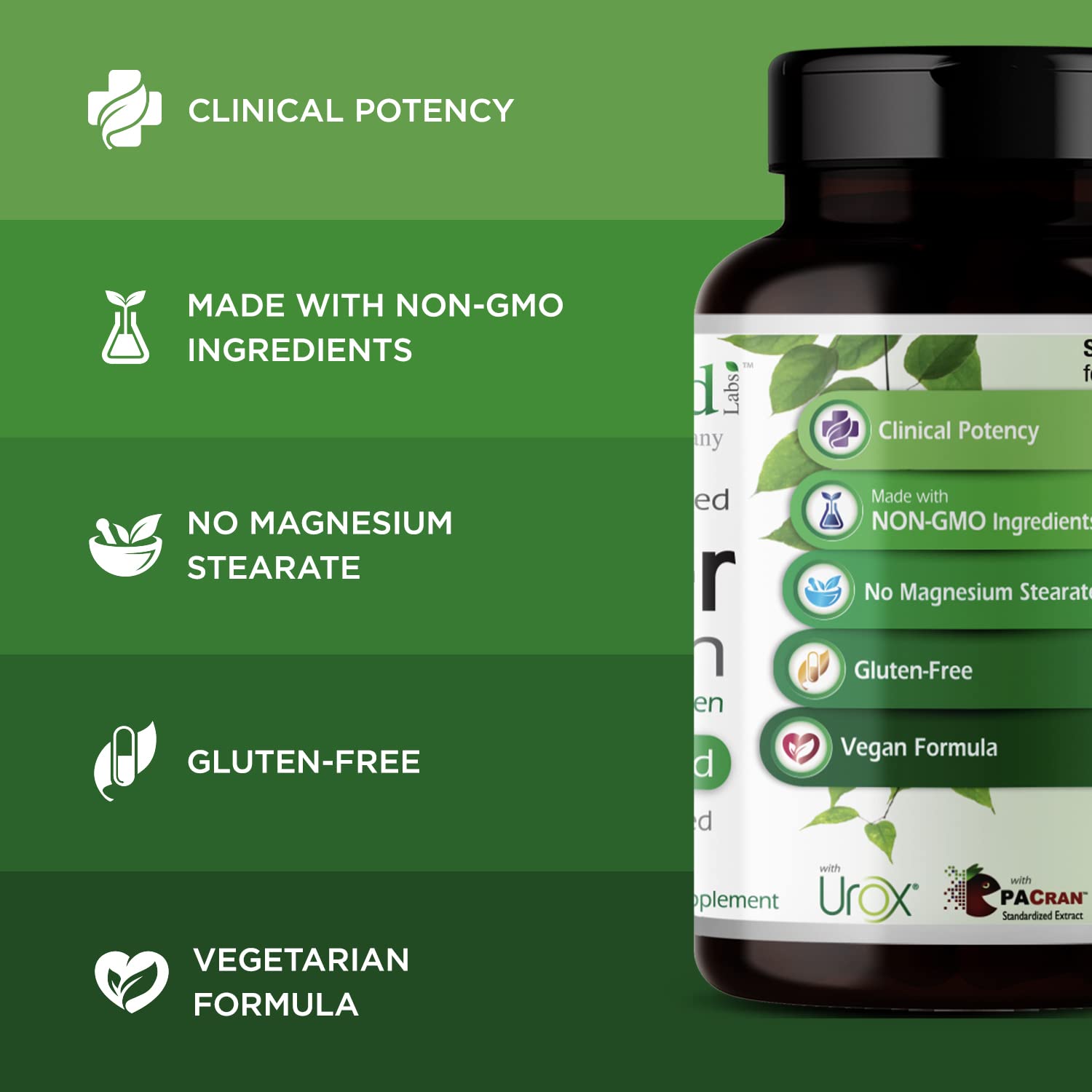 EMERALD LABS etiqueta con lista de ingredientes y transparencia en formulación