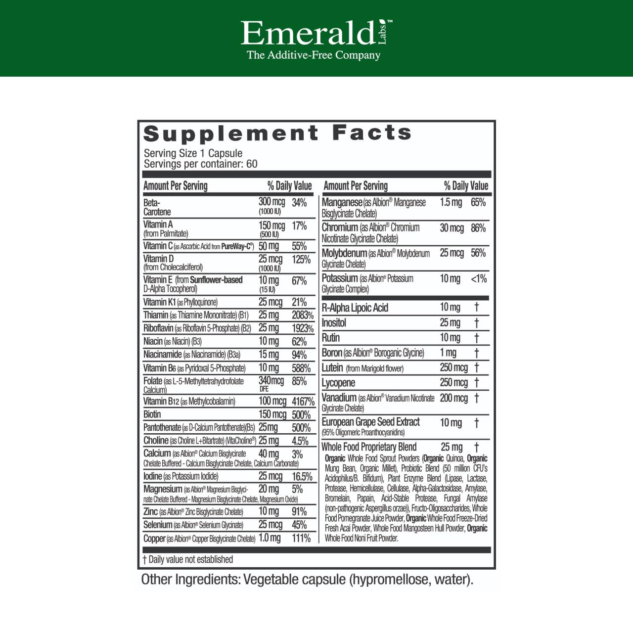 EMERALD LABS primer plano de cápsula que muestra textura y pureza