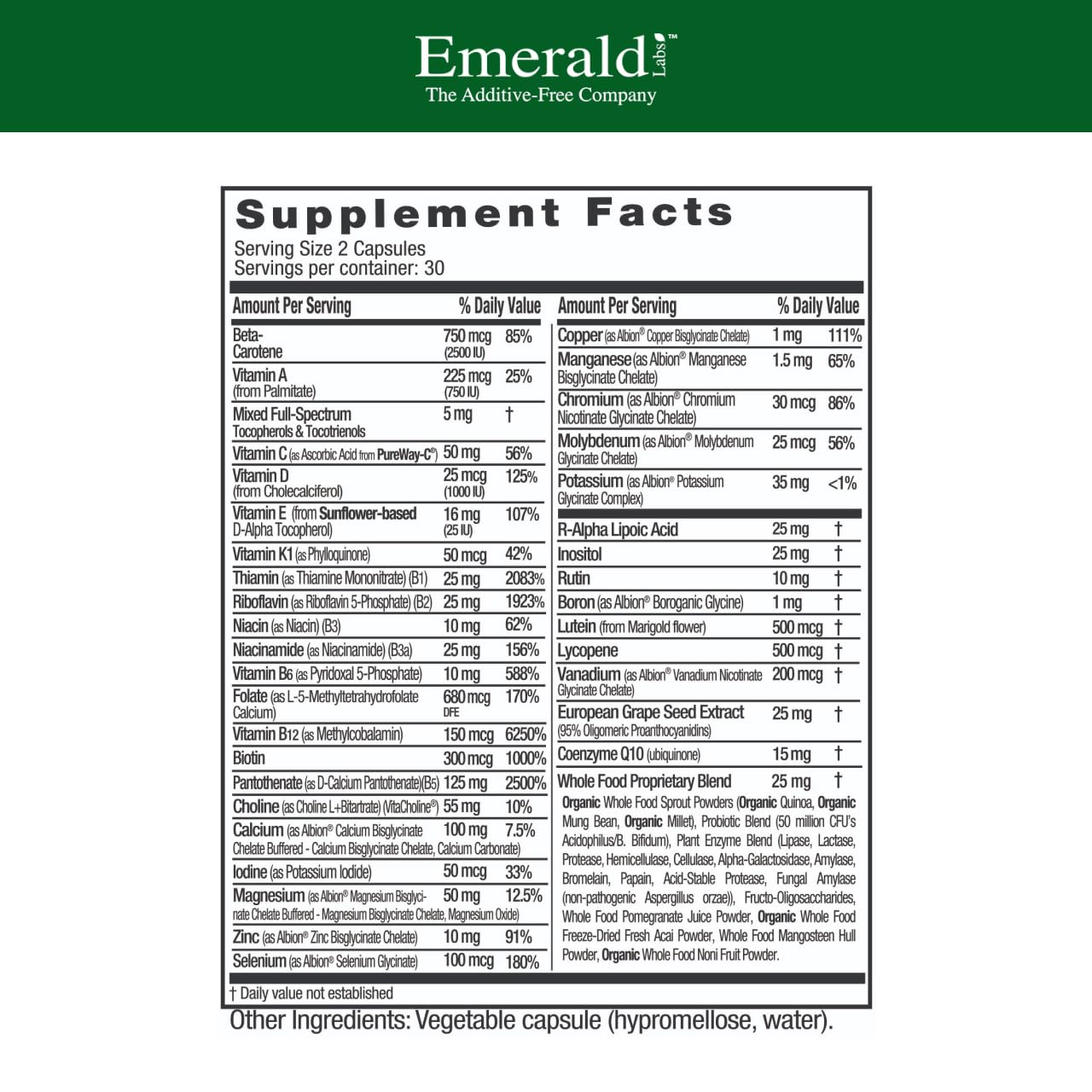 EMERALD LABS cápsula vegetal detalle de textura que sugiere calidad y pureza