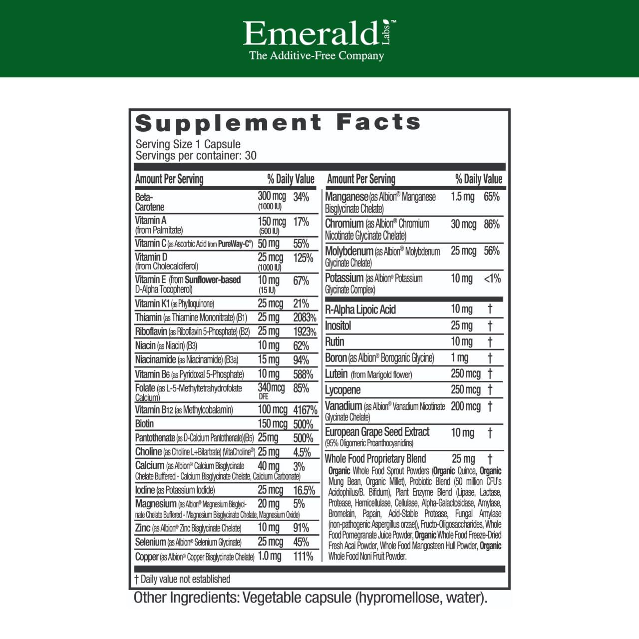EMERALD LABS cápsula vegetal en primer plano destacando absorción mejorada