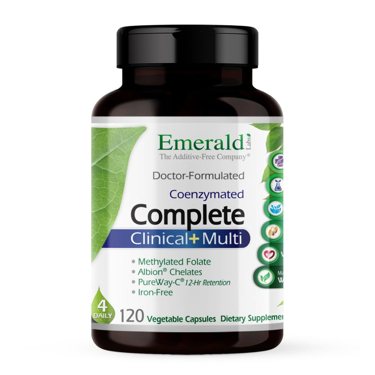 EMERALD LABS envase frontal del Complete Clinical Multi mostrando la etiqueta y beneficios