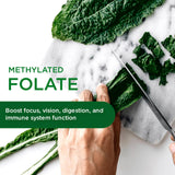 EMERALD LABS etiqueta con lista de ingredientes incluyendo folato metilado para absorción