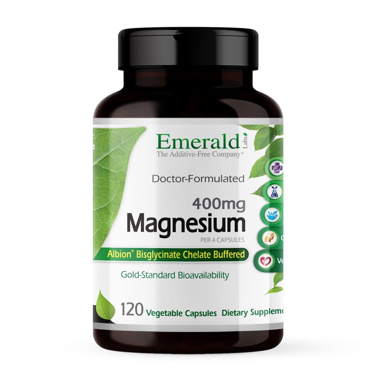 Emerald Labs frasco frontal mostrando etiqueta y beneficios para elegir