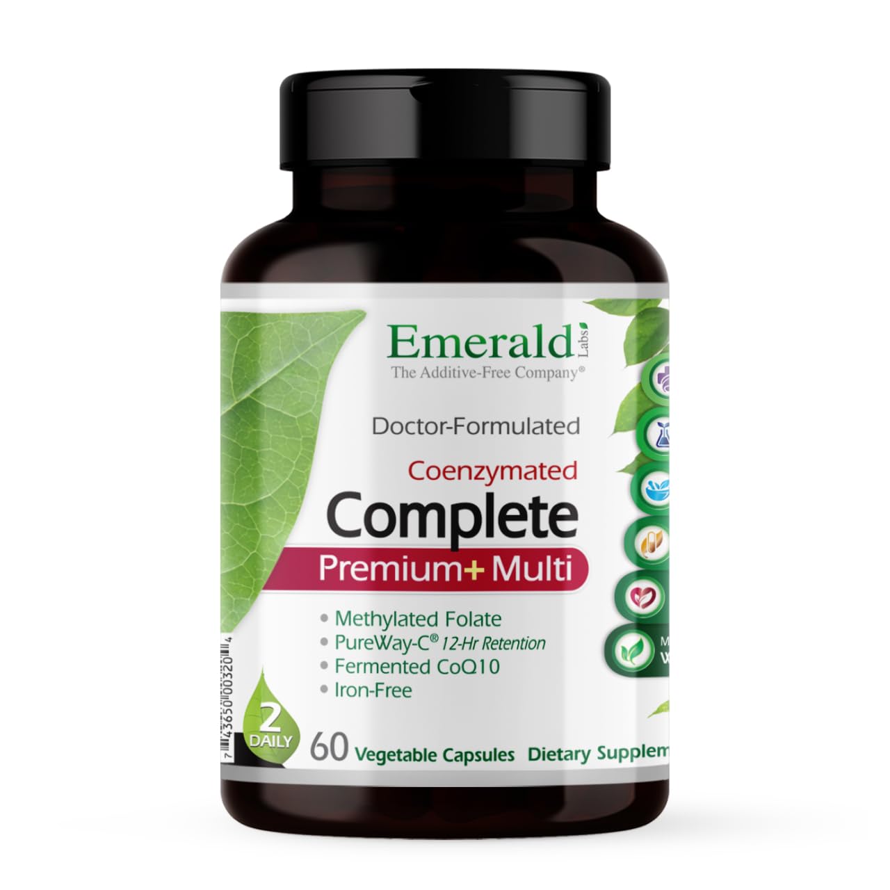 EMERALD LABS frasco frontal mostrando cápsulas y etiqueta clara y beneficios