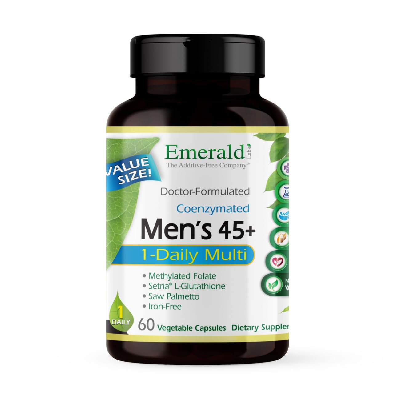EMERALD LABS envase frontal que muestra multivitamínico masculino con beneficio diario