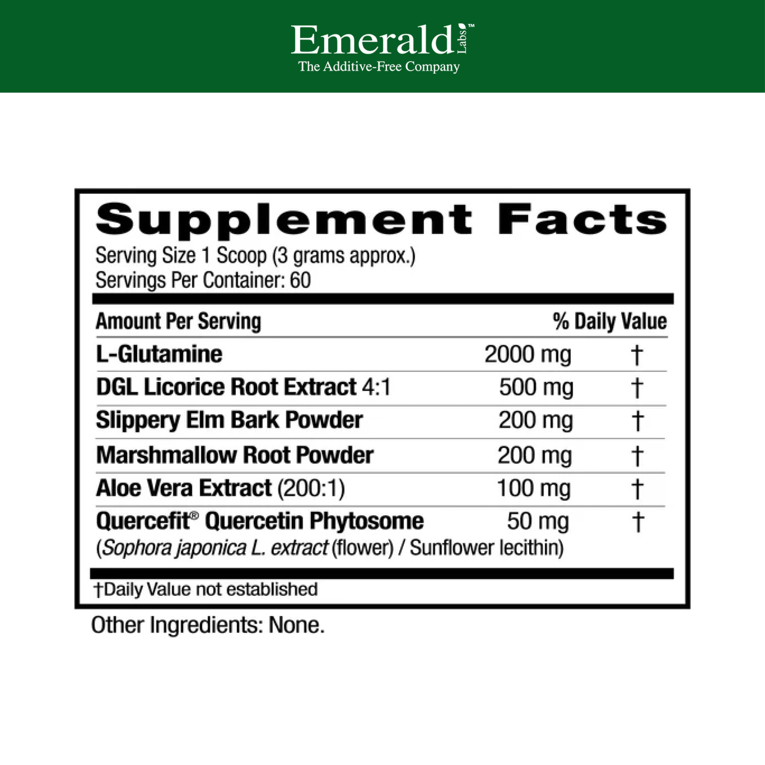 Detalle del polvo de Emerald Labs Leaky Gut Health mostrando textura fina