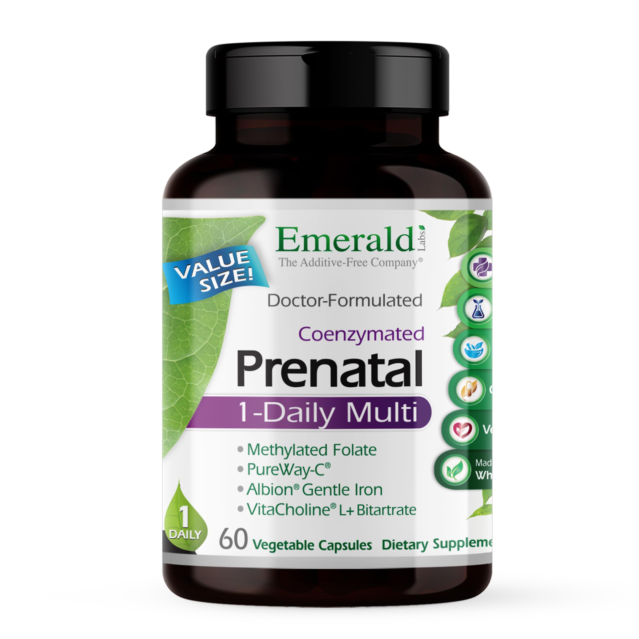 EMERALD LABS envase frontal del Prenatal 1-Daily Multi mostrando etiqueta clara y confianza