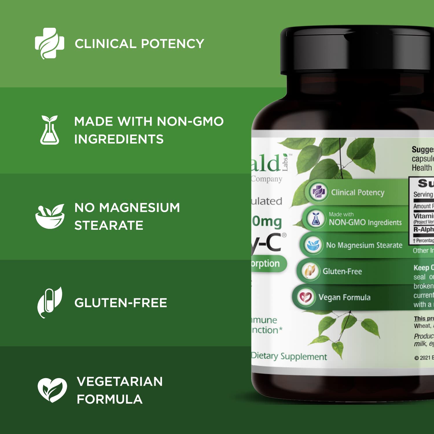 EMERALD LABS etiqueta nutricional PureWay-C, muestra información clara y completa