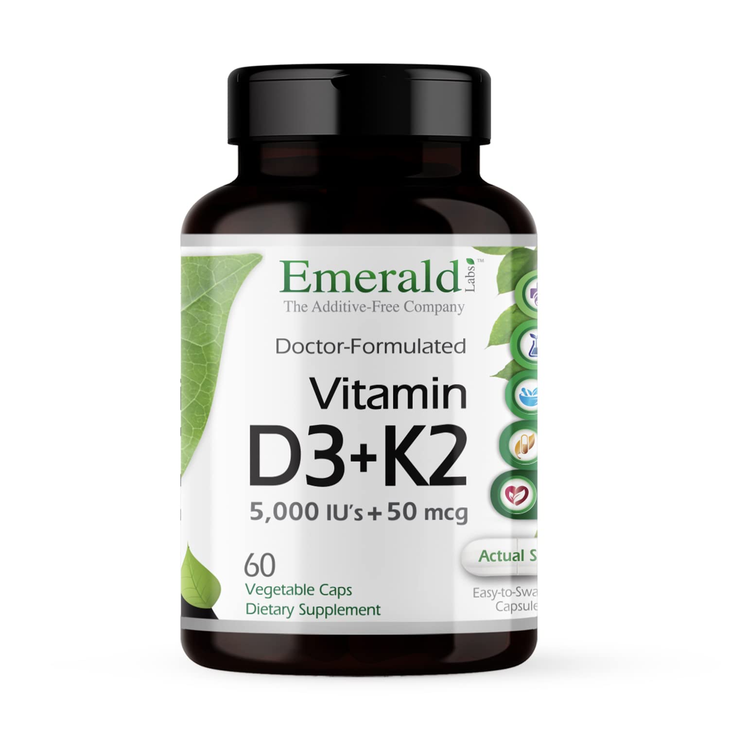 Emerald Labs envase frontal mostrando dosis y beneficios clave