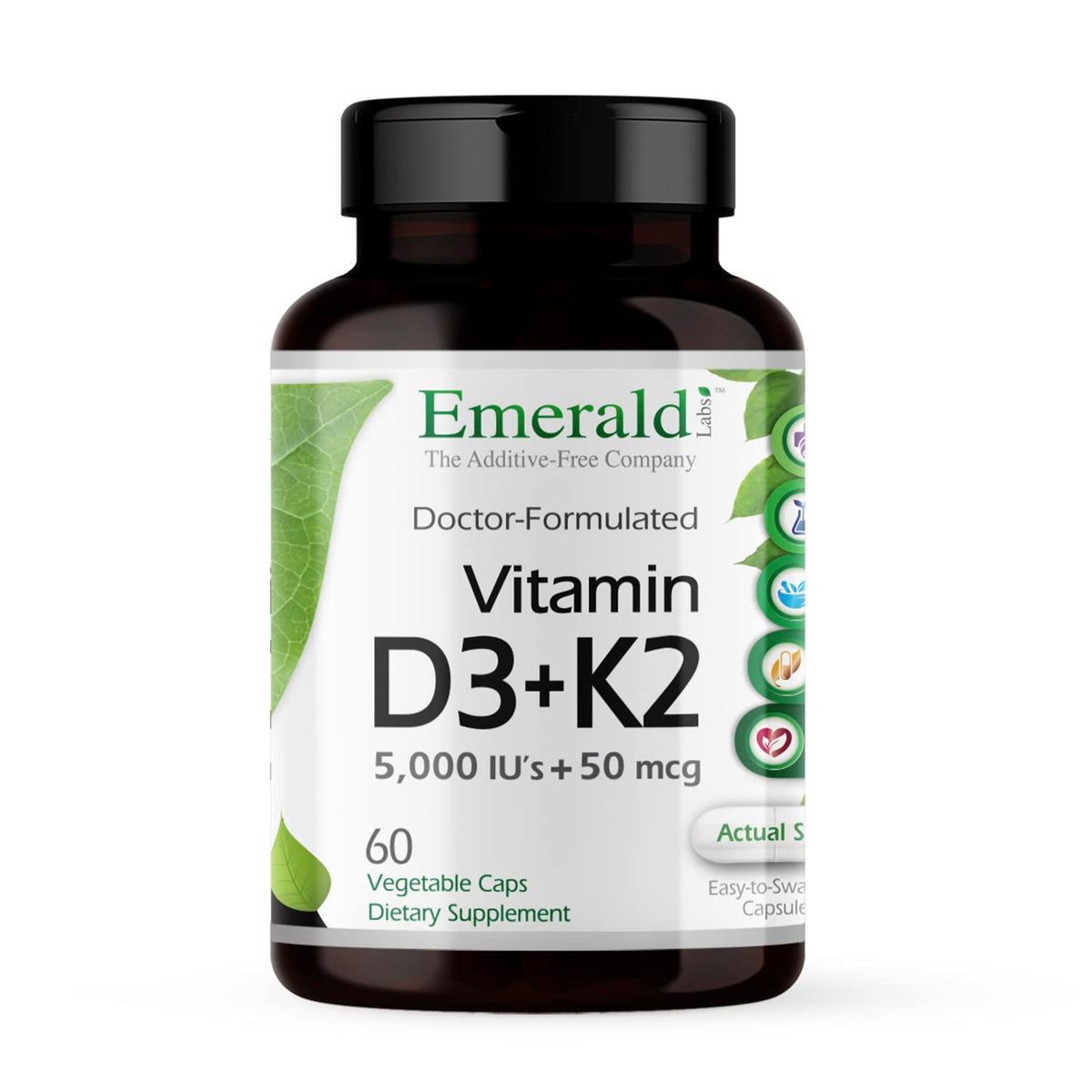 Emerald Labs envase frontal mostrando dosis y beneficios clave