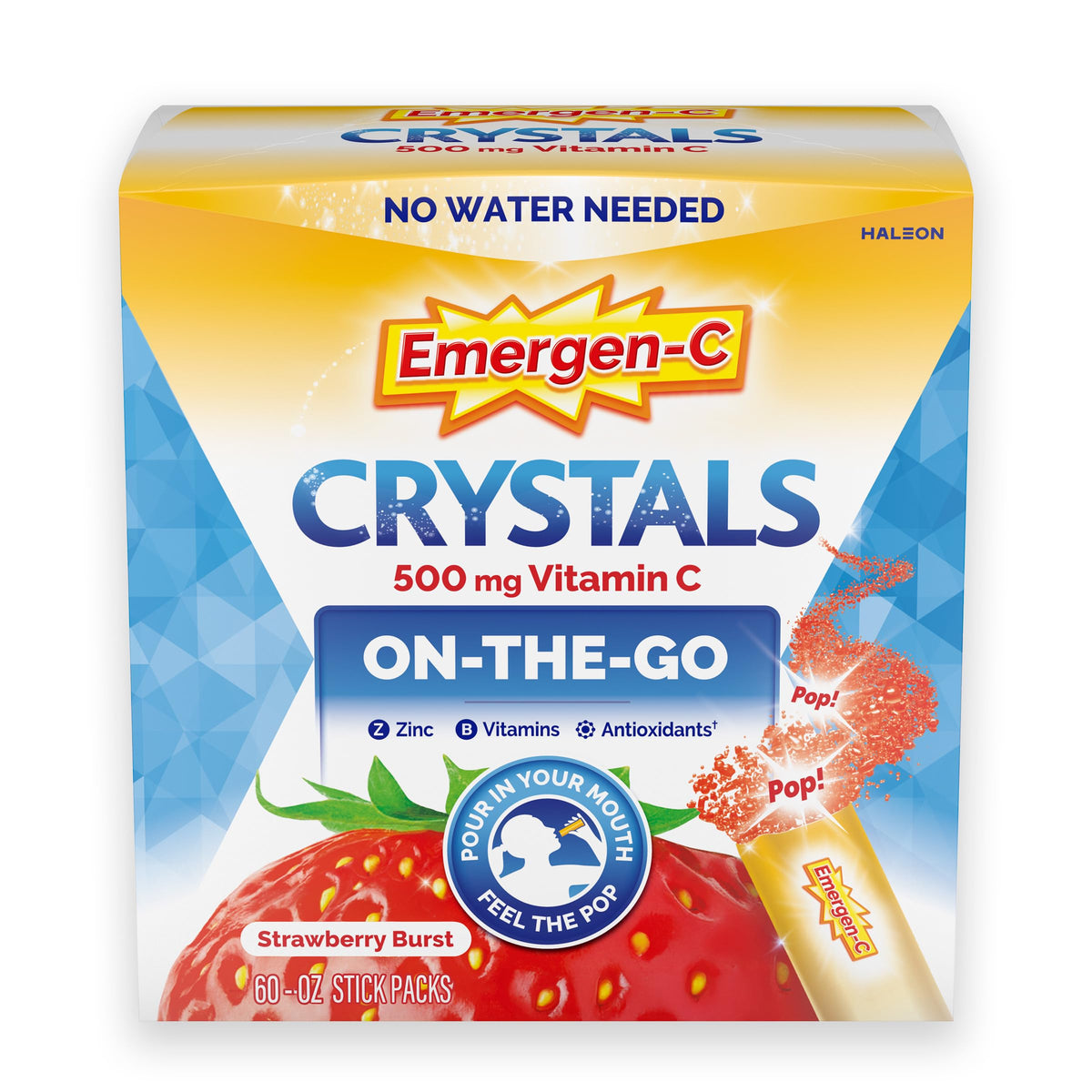 Emergen-C frente de caja Strawberry Burst muestra cantidad y sabor