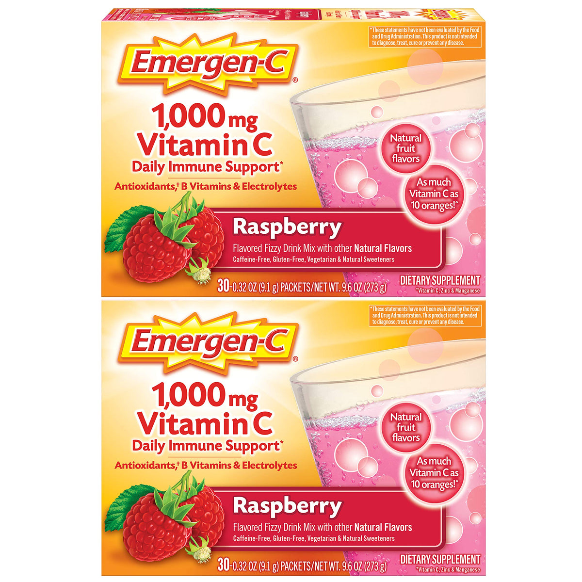 Emergen-C frente del empaque mostrando 60 sobres y facilidad de uso
