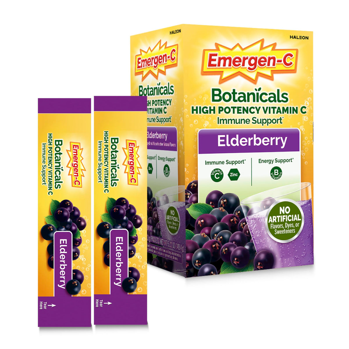 Emergen-C frente del paquete mostrando 18 sobres y beneficios visibles