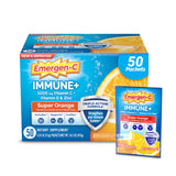 Emergen-C frente de caja mostrando 50 sobres y beneficio de suministro diario