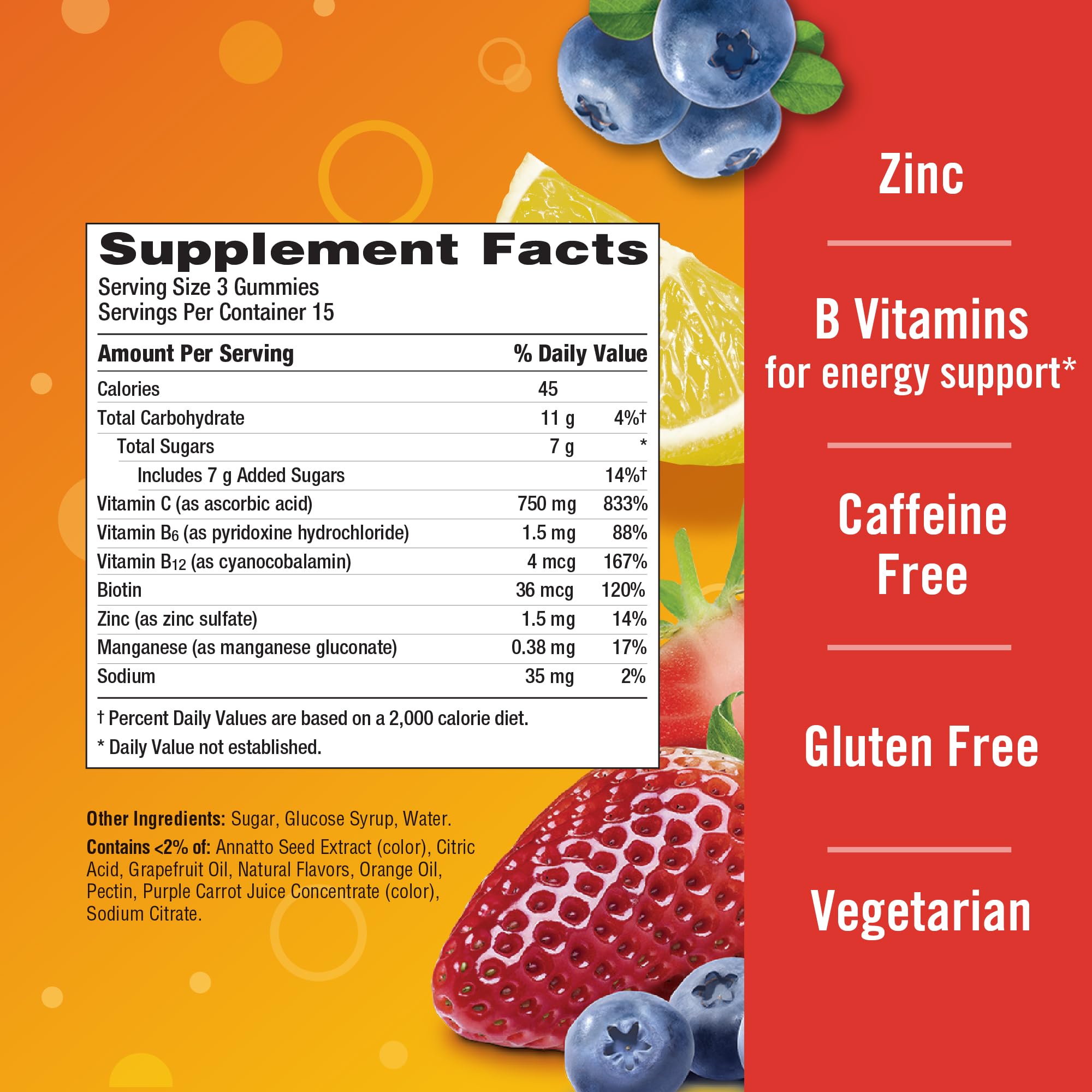 Emergen-C etiqueta nutricional con información de vitaminas