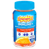 Emergen-C gomitas frontal mostrando envase y sabor Super Orange, fácil dosificación
