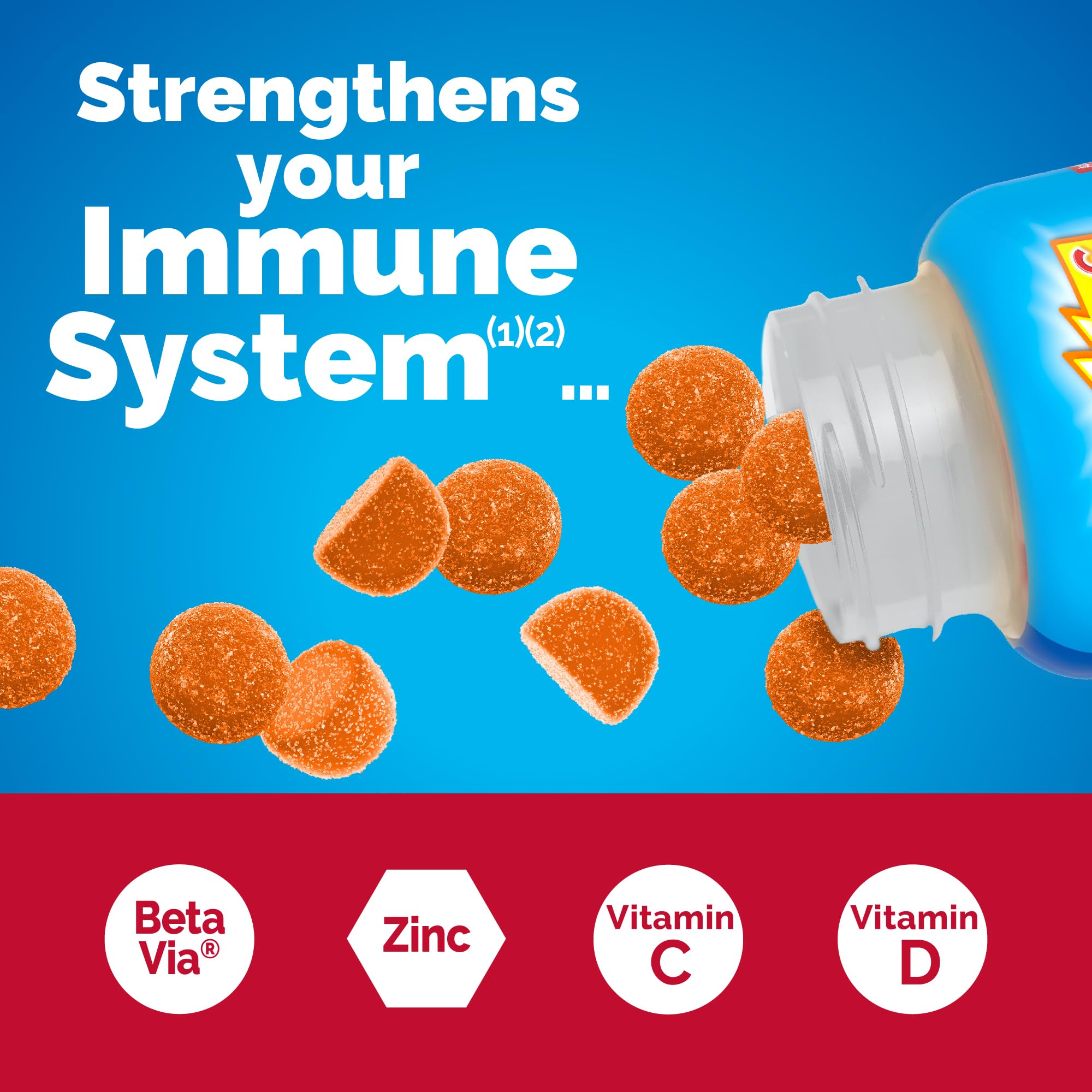 Emergen-C pilón de gomitas detallando textura masticable y atractivo sabor