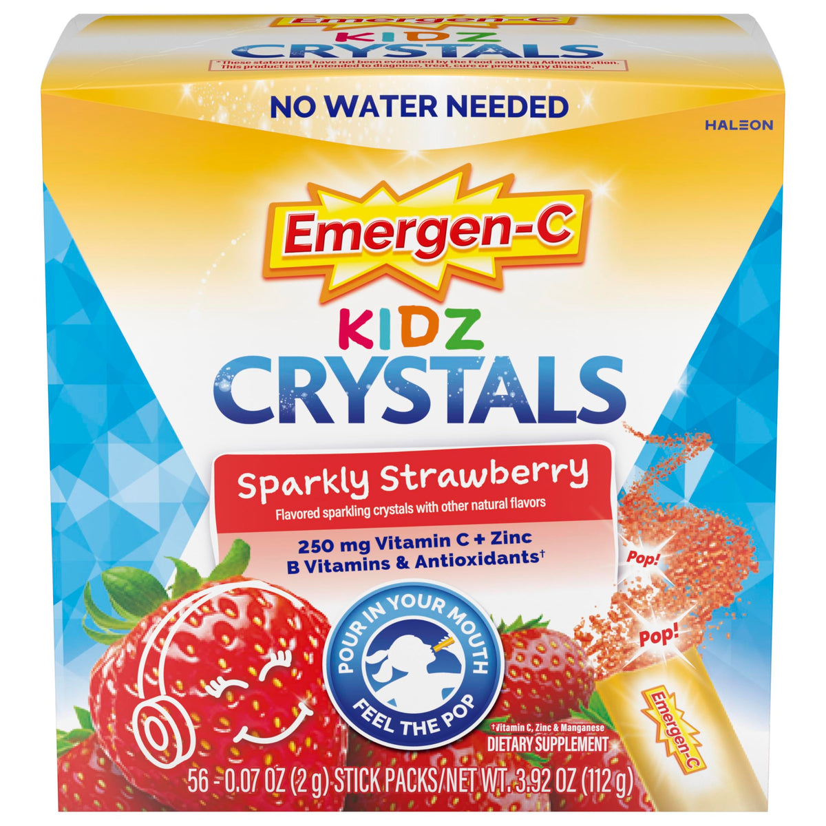 Emergen-C empaque frontal muestra 56 sobres y beneficio práctico