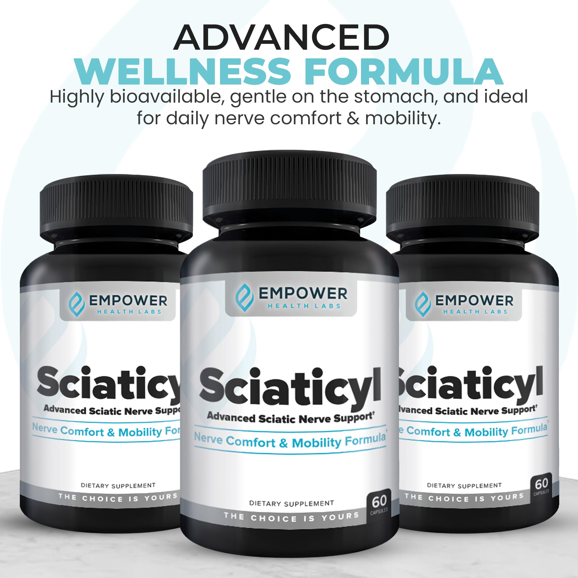 Empower Health Labs Sciaticyl cápsulas detalle de textura que facilita la ingestión